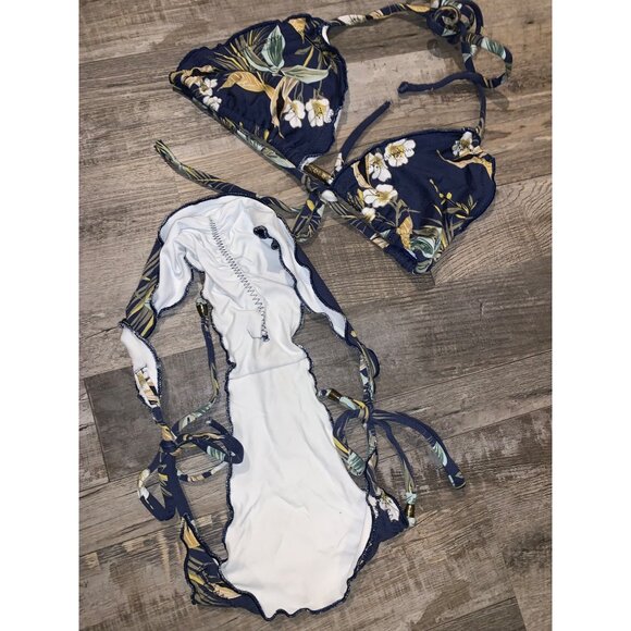 ZOEW Womens Floral String Bikini Swimsuit Set Size L - Picture 5 of 6